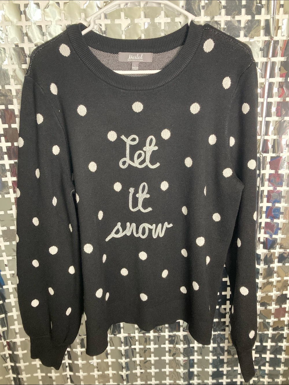 Marled Black and White 'Let it Snow' Polka Dot Crewneck Sweater